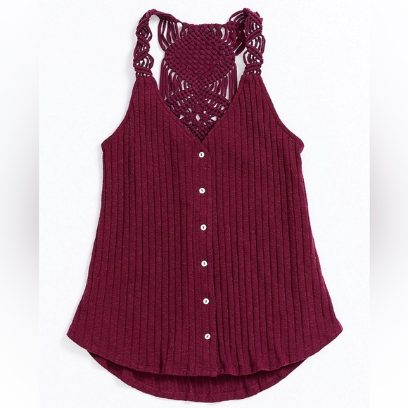 Maurice’s Ribbed Button Down Macrame Back Tank Top - Picture 1 of 7